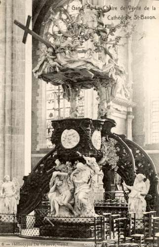 Sint-Baafskathedraal GENT foto Monumentale rococopreekstoel van Laurent Delvaux (1745) op foto van rond 1900