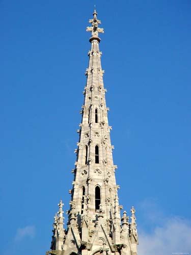 Sint-Petrus-en-Pauluskerk OOSTENDE foto De spitse torens zijn bekroond met een kruisbloem, en ribben ervan zijn bezet met hogels.