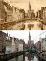 Poortersloge BRUGGE foto: Boven een postkaart van rond 1900 met daaronder de situatie in 2002.